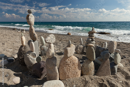 Stack of pebbles balancing on a beach