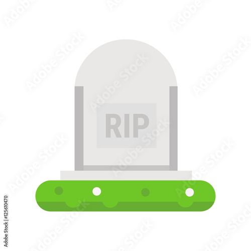 Cartoon grave flat design. Vector illustration, long shadow, hal