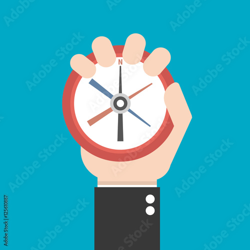 Business man holding compass, flat design, vector