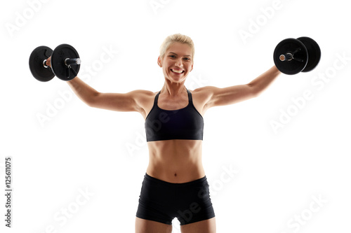 Fitness girl doing shoulder workout