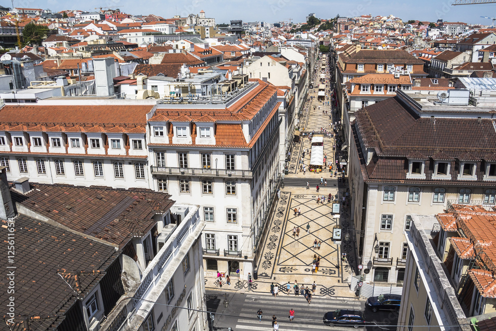 View on central street of Lisbon from above