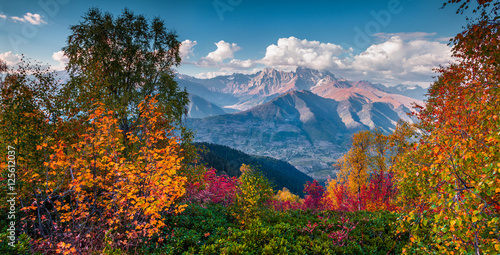 Colorful autumn landscape in the Caucasus mountains.
