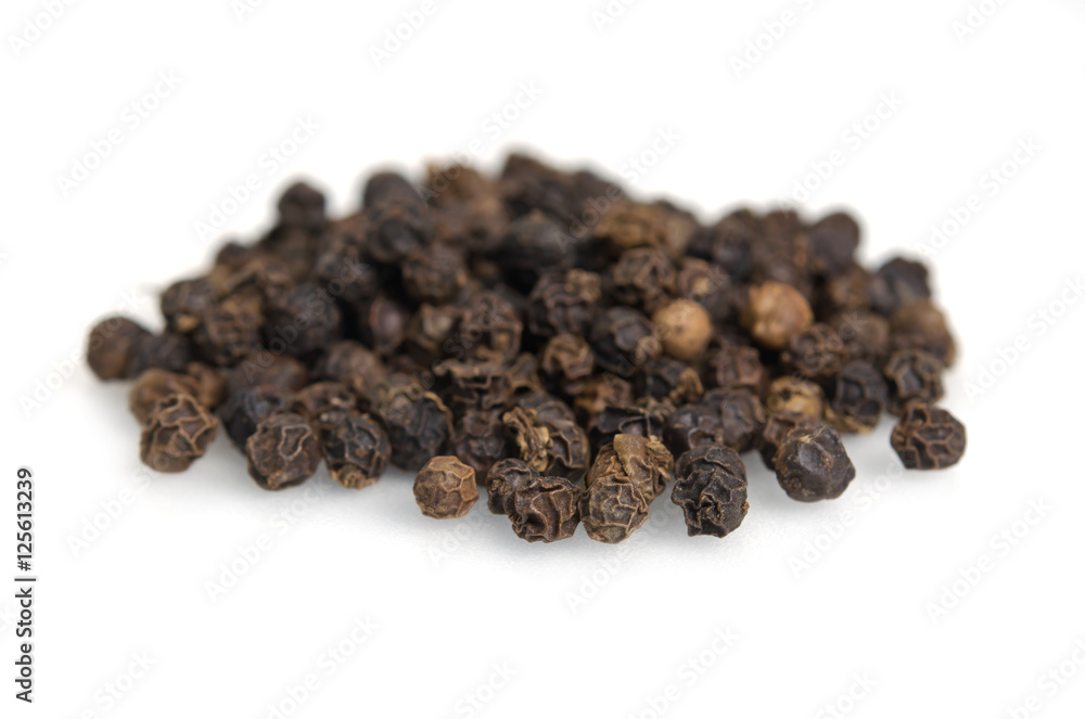 Black pepper, piper nigrum, isolated on white background Black pepper, piper nigrum, isolated on white background