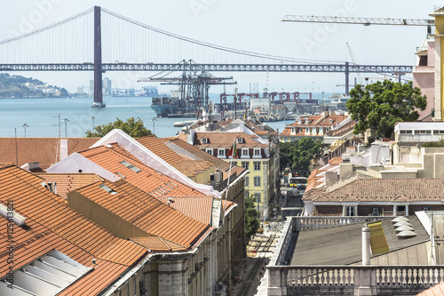 Above the roofs of Lisbon city in Portugal