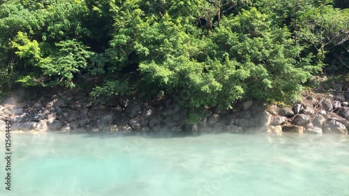 Panning shot from left to right on jade colored at Xin Beitou Hot Springs, Taiwan photo