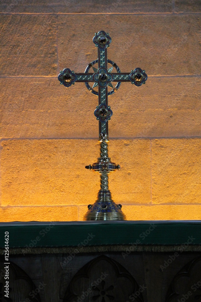 A Siver Cross in a Christian Church.