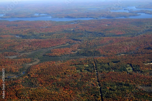 aerial view of a Autumn landscape near  Huntsville in the Muskoka region of Ontario Canada 