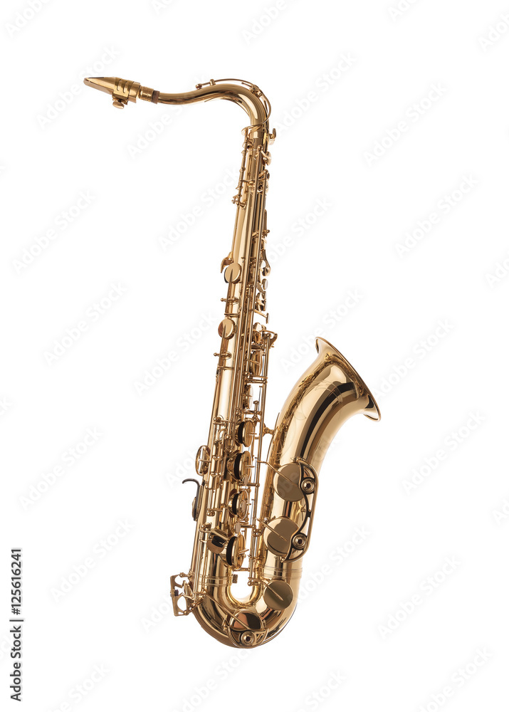 Naklejka premium Golden Saxophone isolated on white.