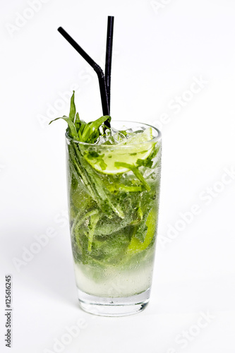 Cocktail mojito with mint leaf isolated on white background