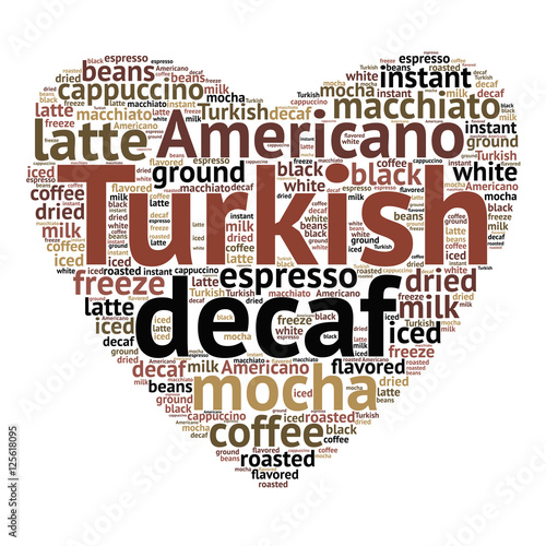 Turkish word cloud concept in shape of heart on white background. Vector illustration.
