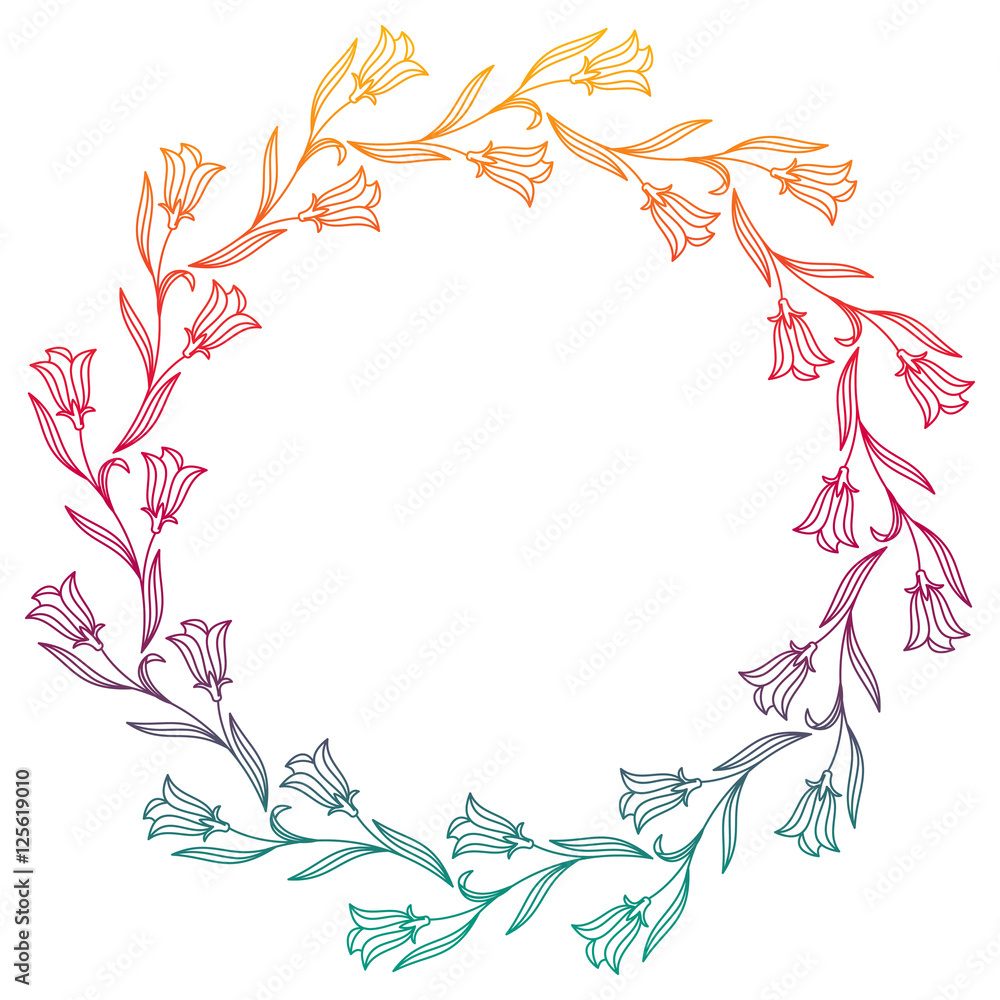 Fototapeta premium Floral silhouette round frame with gradient fill. 