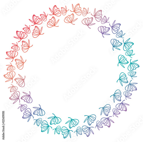 Floral silhouette round frame with gradient fill. 