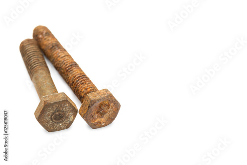 old rusty bolts isolated on white background with copy space