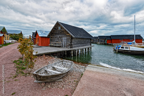 Boats in Maritime Quarter in Mariehamn, Aland islands photo