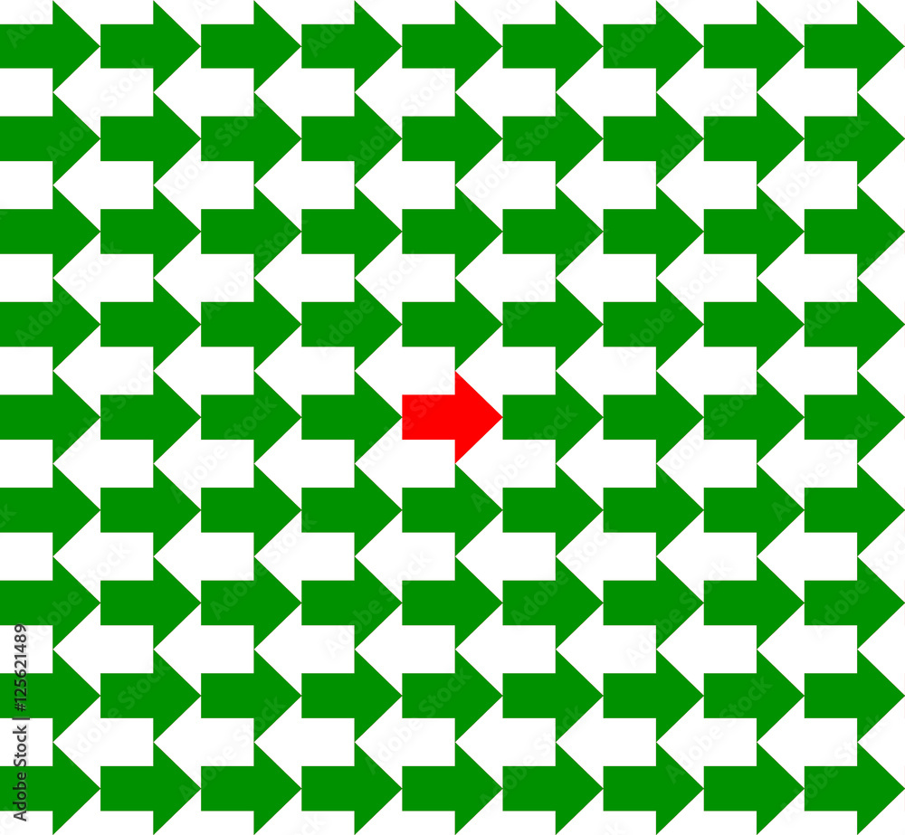 Green and white arrows pointing to opposite directions, with a red one in the middle, seamless pattern Green and white arrows pointing to opposite directions, with a red one in the middle, seamless pattern