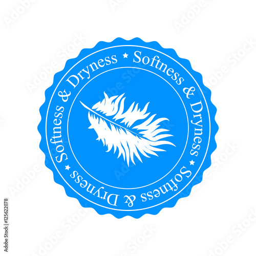 Softness and dryness icon. White feather on blue background.