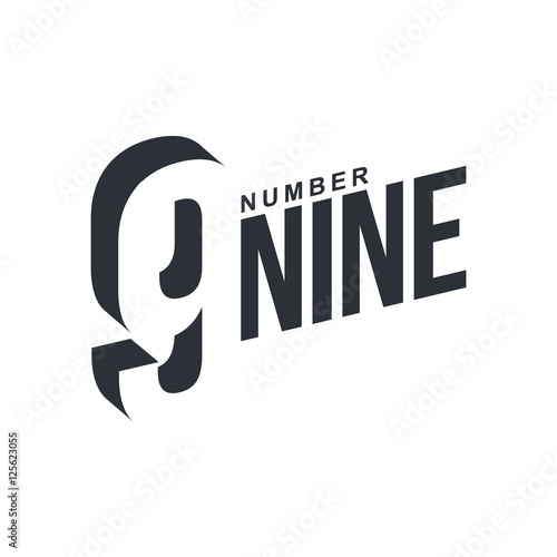 Black and white number nine diagonal logo template, vector illustrations isolated on white background. Graphic logo with diagonal logo with three dimensional number nine