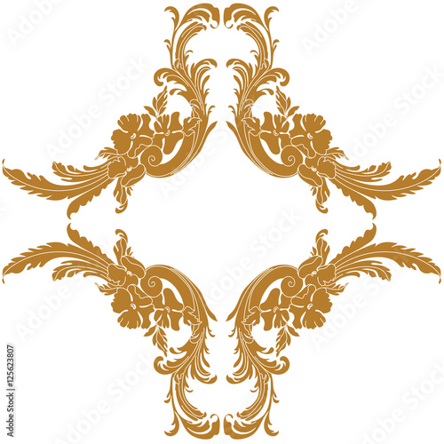 Golden Vintage baroque frame scroll ornament. Vector.