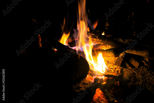 Flame of campfire at night