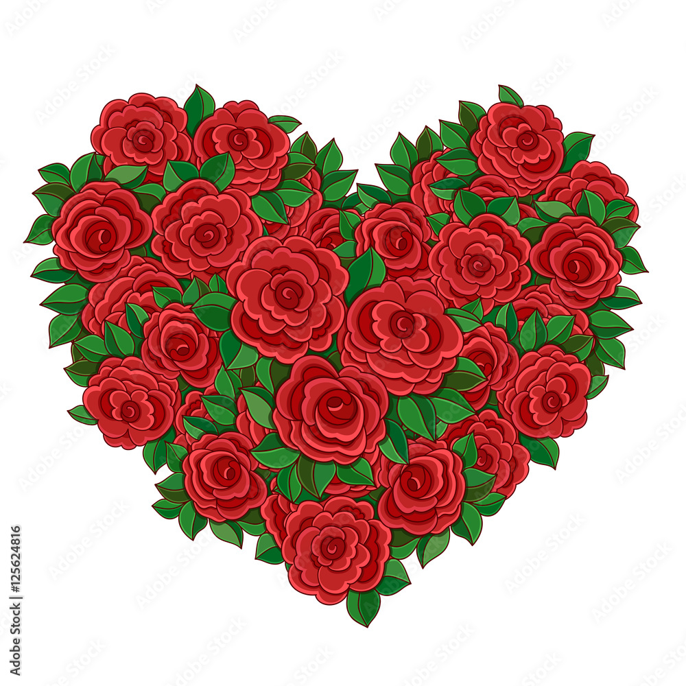 Wreath in the shape of a heart of red roses. Wreath in the shape of a heart of red roses.