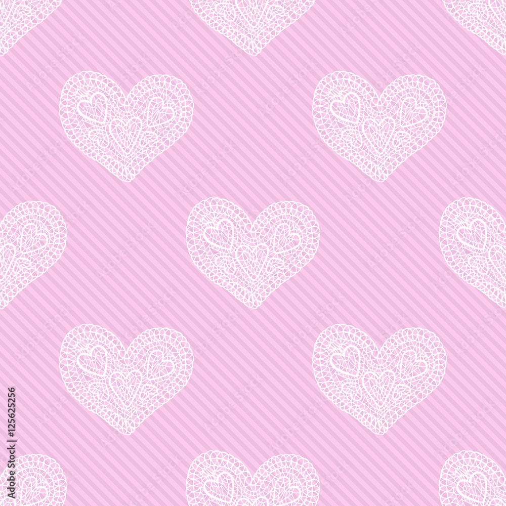 Openwork heart. Seamless hearts pattern in the background. Lacy vector.