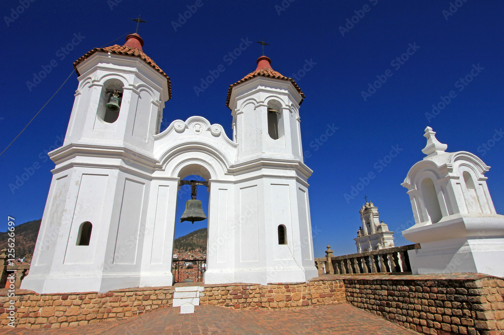 The nice white church of San Felipe Neri, Sucre, Bolivia