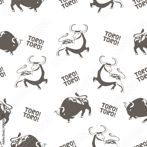 Vector pattern with bulls. Corrida.
