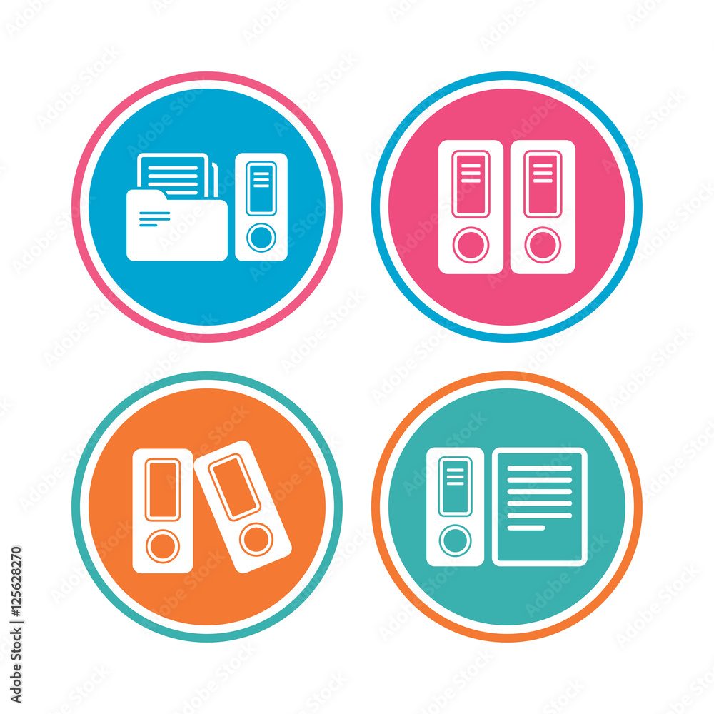 Accounting icons. Document storage in folders sign symbols. Colored circle buttons. Vector Accounting icons. Document storage in folders sign symbols. Colored circle buttons. Vector