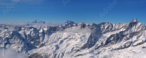 Winter panorama of the high Alps from Matterhorn to Mont Blanc