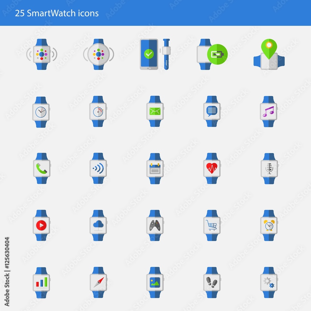 Smart watch vector icons set flat style Smart watch vector icons set flat style