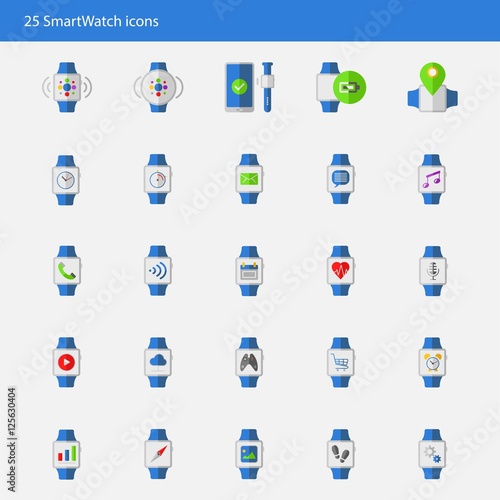 Smart watch vector icons set flat style
