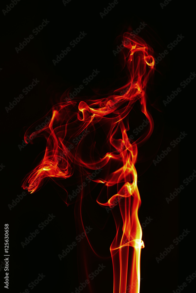 abstract single fire flame on black background