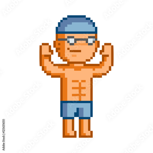 Pixel art swimmer. Vector sport symbol.