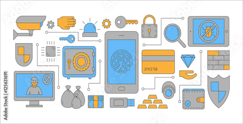 Line concept web banner for internet security.