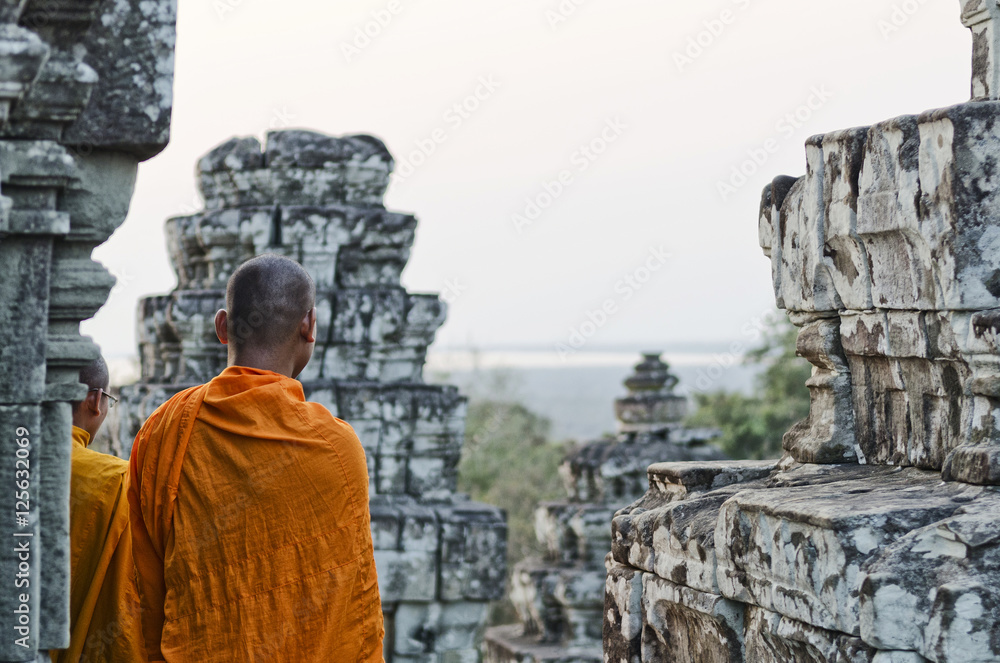 buddhist monk at angkor wat temple near siem reap cambodia