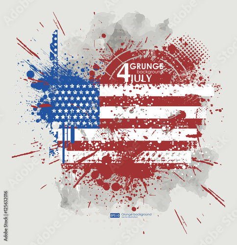 July fourth. Grunge background vector. Grunge print for t-shirt. Abstract dirt backgrounds texture. Grunge banner with an inky dribble strip with copy space. Background Grunge American flag for party