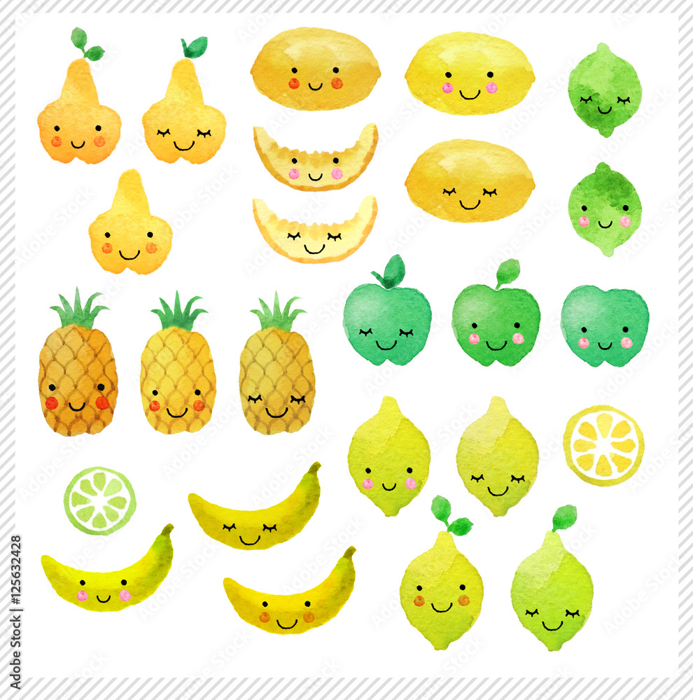 Set of hand drawn watercolor fruits Set of hand drawn watercolor fruits