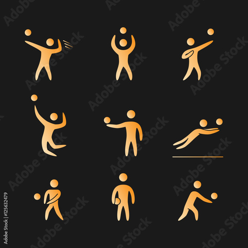 Silhouettes of figures volleyball players icons set