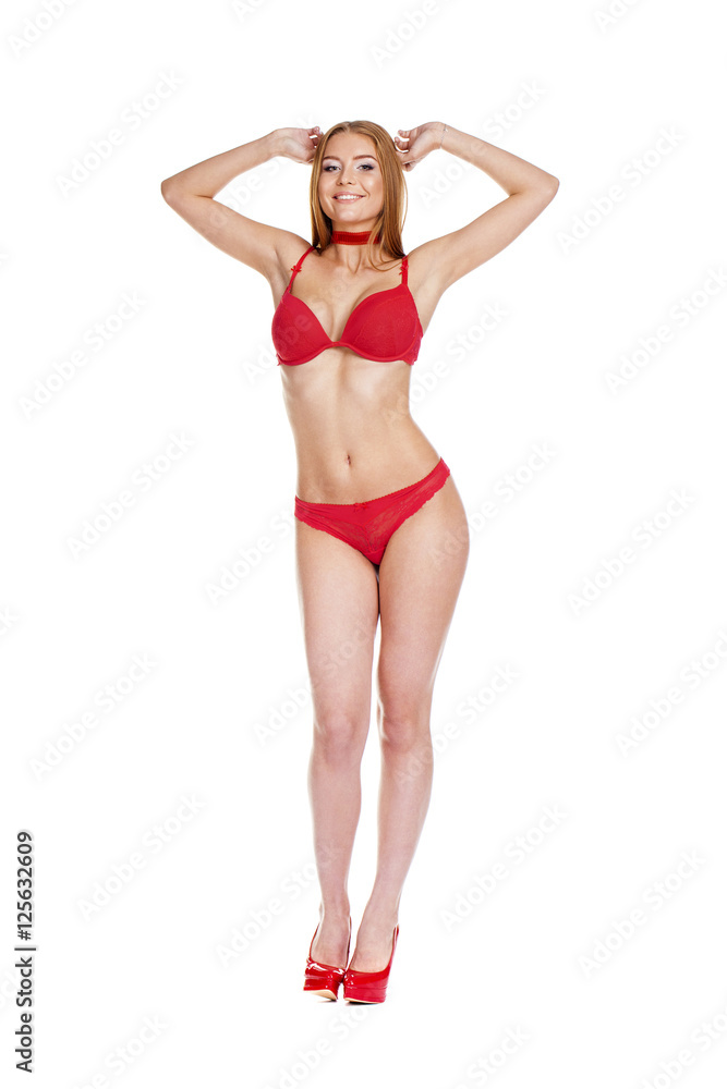 Young beautiful blonde woman in red bikini Young beautiful blonde woman in red bikini