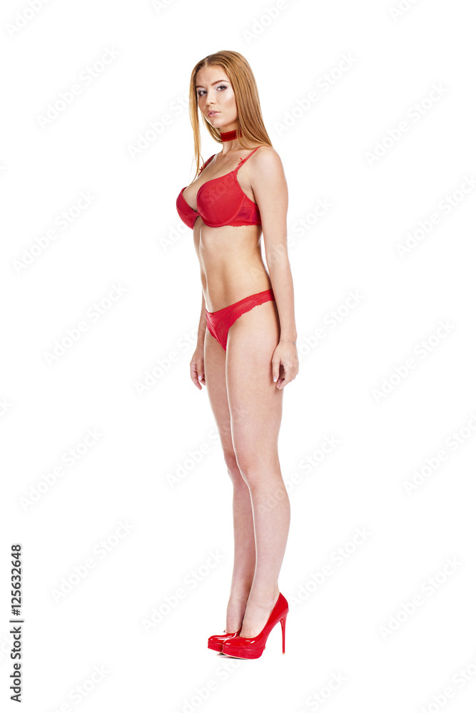 Young beautiful blonde woman in red bikini Young beautiful blonde woman in red bikini
