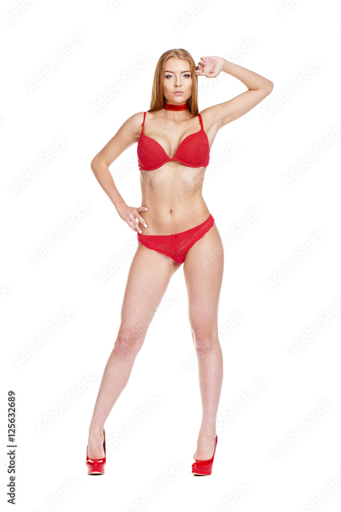 Young beautiful blonde woman in red bikini Young beautiful blonde woman in red bikini