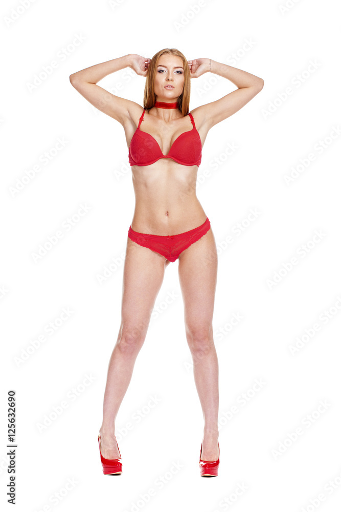 Young beautiful blonde woman in red bikini Young beautiful blonde woman in red bikini