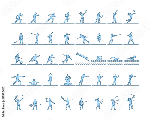 Vector set of sports figures athletes. Silhouettes of sportsmen.