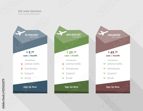 Set tariffs. interface for the site. ui ux vector banner for web app. Pastel pricing table, banner, order, box, button, list and bullet with plan for website in flat design