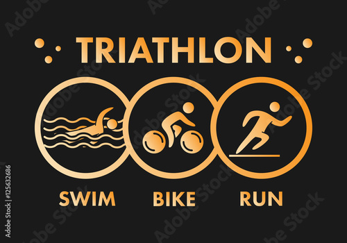 Triathlon logo and icon. Gold figures triathlete