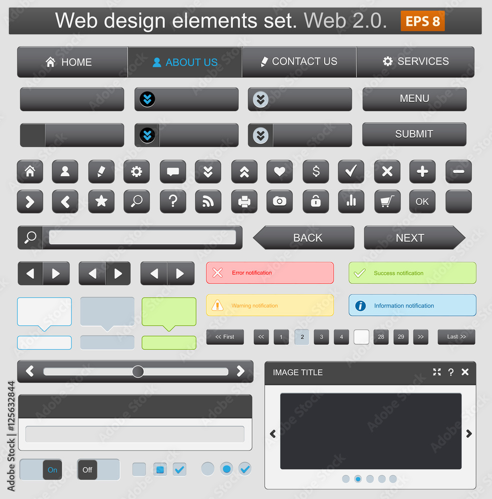 Web design elemets set black