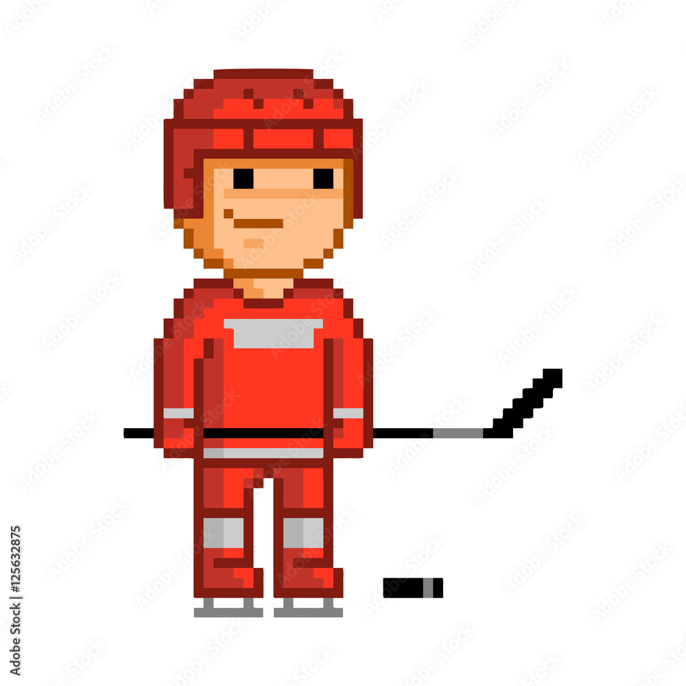 Vector pixel art funny hockey player Vector pixel art funny hockey player
