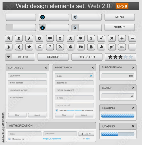 Web design elemets set white