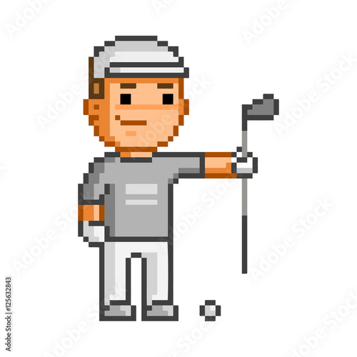 Vector pixel art golfer on white background