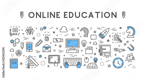 Line design concept web banner for online education.